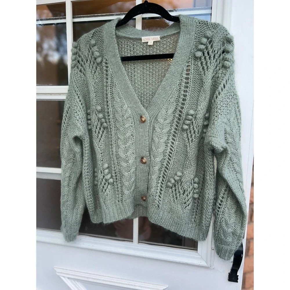 LOUISE MISHA Sage Green Sirika Mohair and Merino Wool Cardigan XS Oversized - Picture 8 of 12